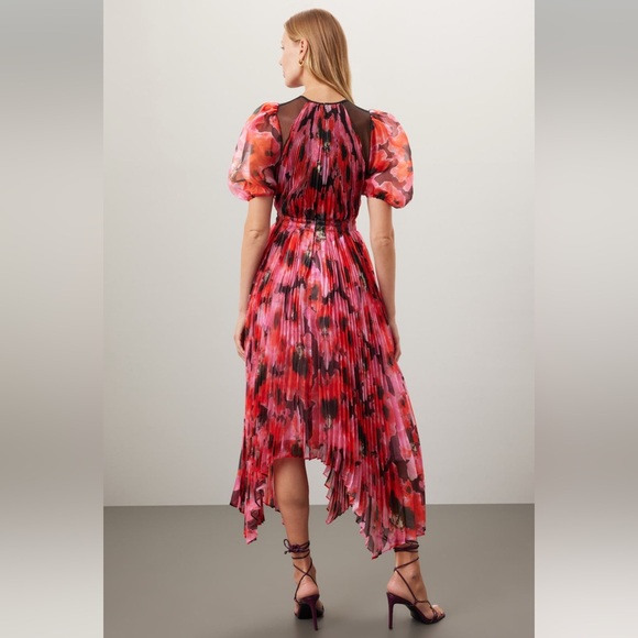 Bibhu Mohapatra Collective | Pleated Floral Dress | Red and Black | Size 6 - Picture 3 of 3